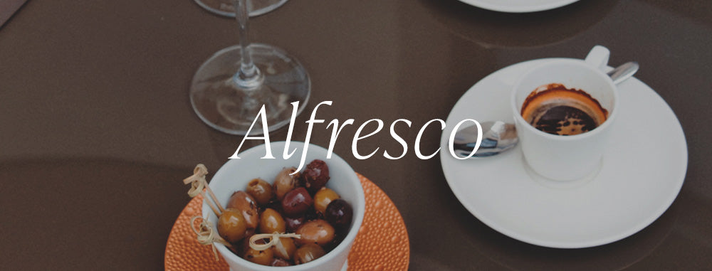 Alfresco: dining or spending time outdoors.